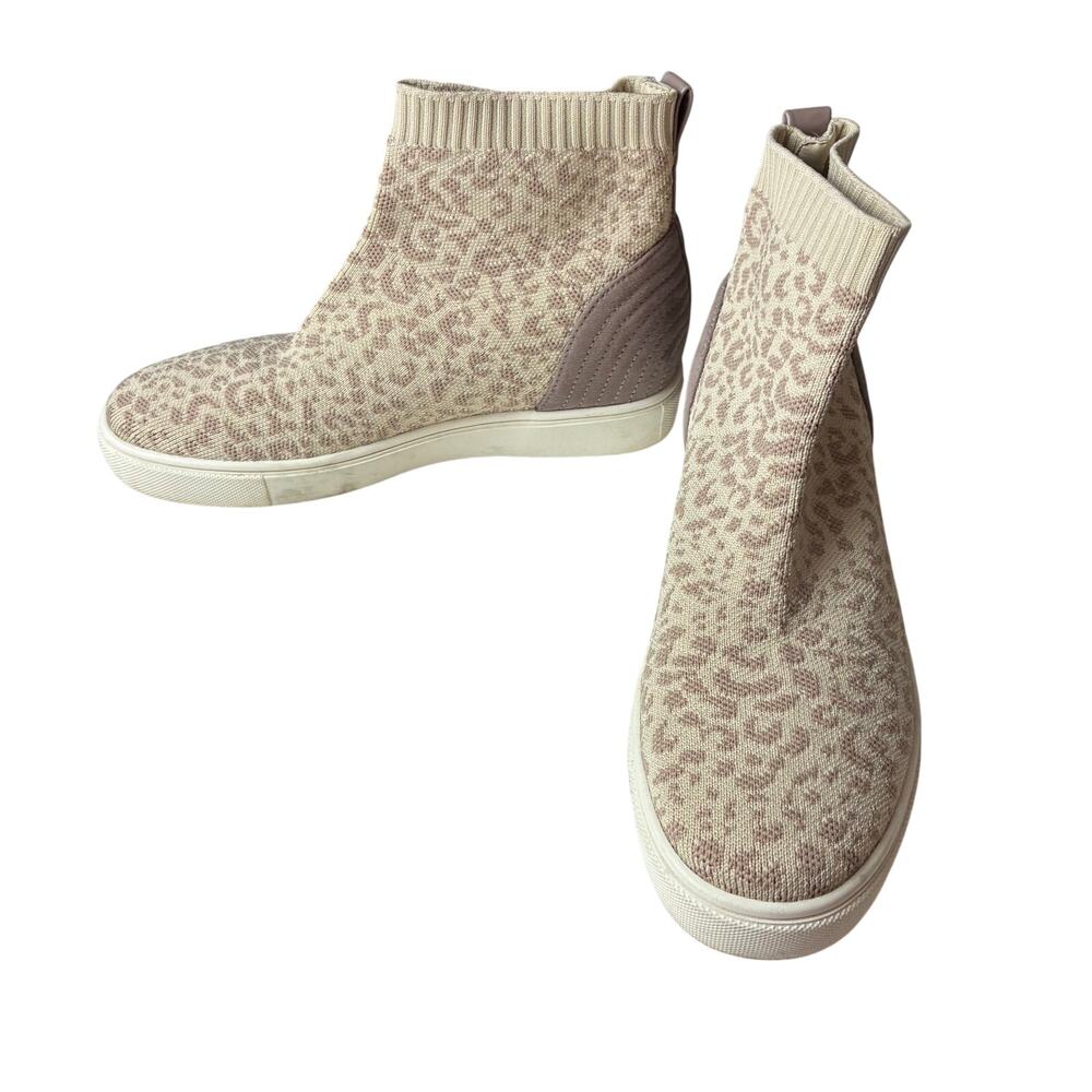 Just Fab Kayden Sock Knit Sneakers Women’s 8 Cream Blush Leopard Animal Comfort